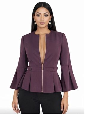 TED BAKER Plum Peplum Zip-Front Blazer Size 2